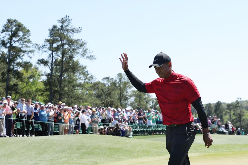 Tiger Woods walking up the 18th green at the Masters on Sunday is simply amazing