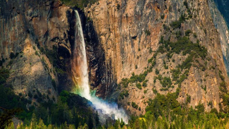 natural rainbow-colored waterfall phenomenon